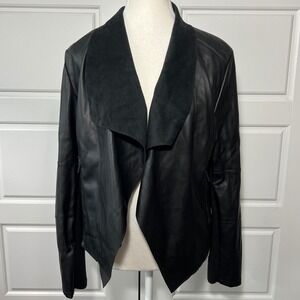 HALOGEN Black Vegan Faux Leather Drape Front Waterfall Jacket Womens Size S